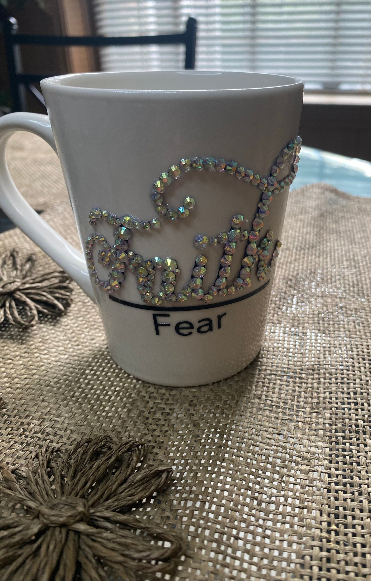 Faith Over Fear Mug: Bling Coffee Cup, Religious Gift