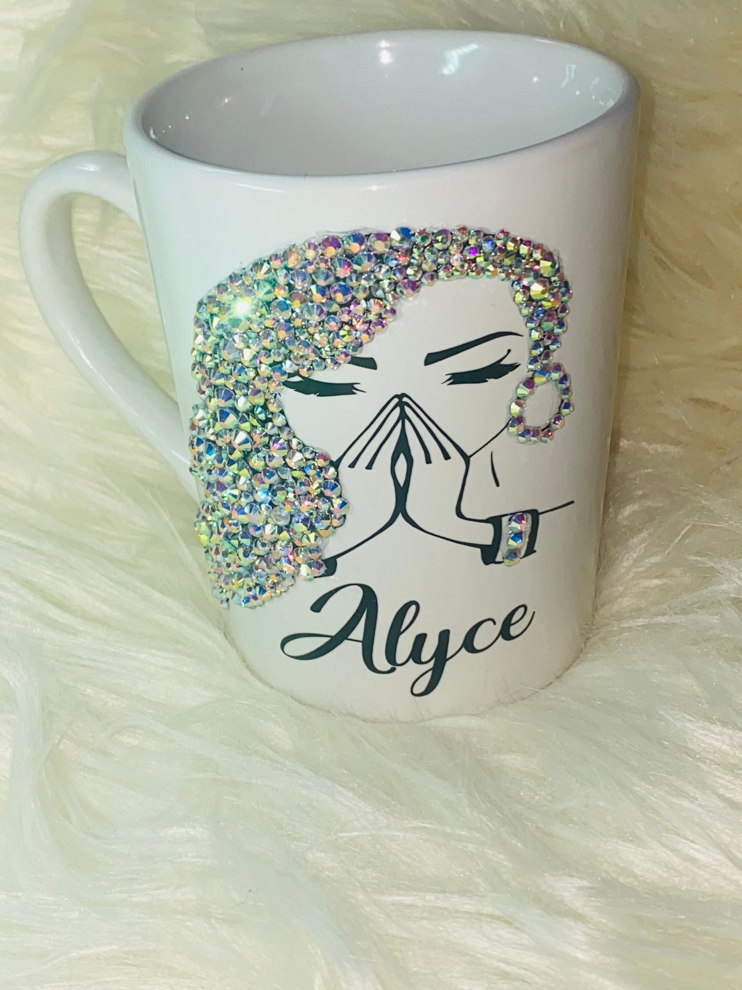 Bling Praying Woman Coffee Mug: Personalized Christian Gift