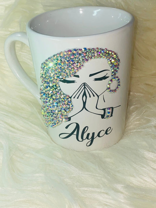 Bling Praying Woman Coffee Mug: Personalized Christian Gift