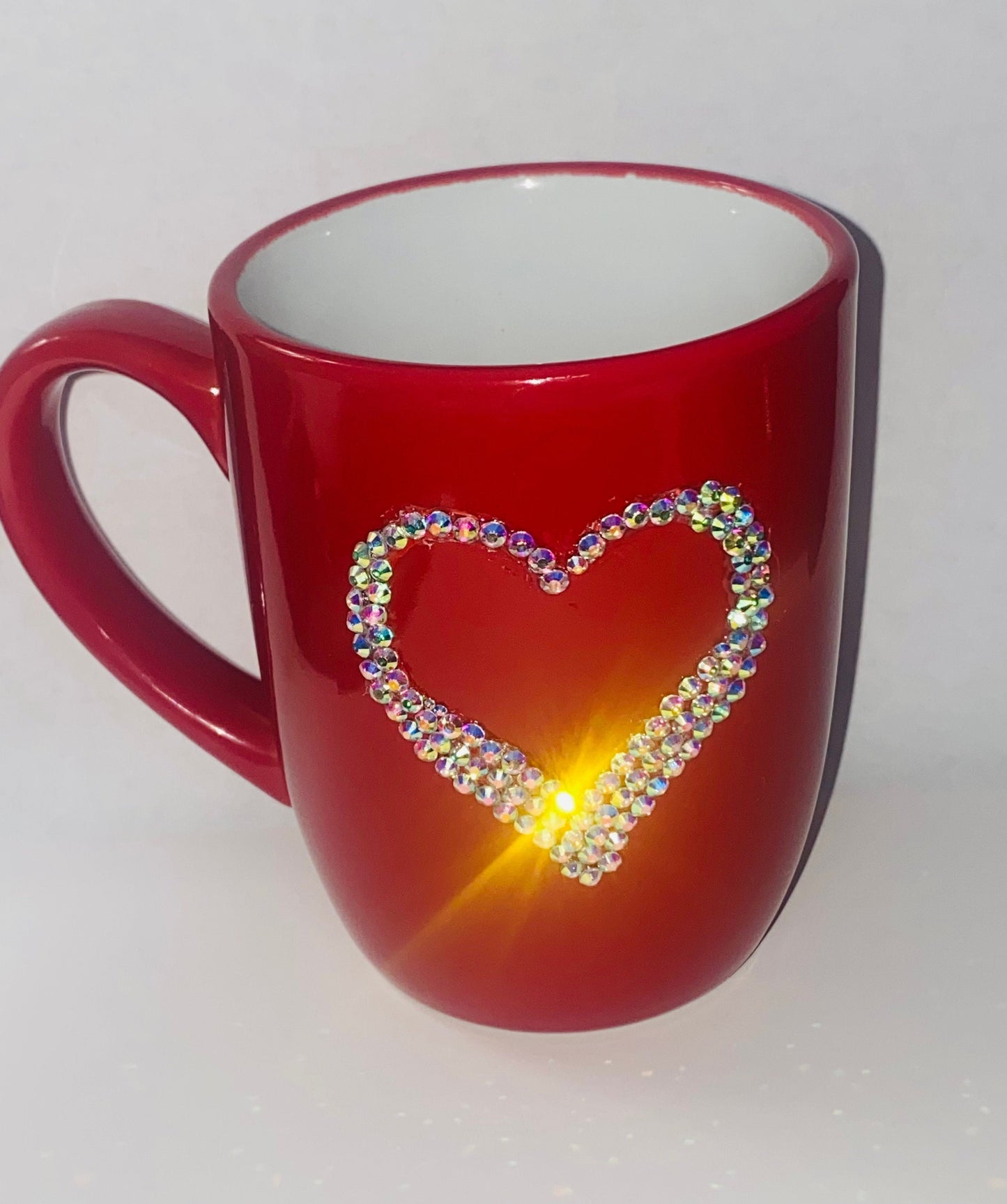 Red Mug Bling Heart 12oz Coffee Mug. Valentines Day Gift.