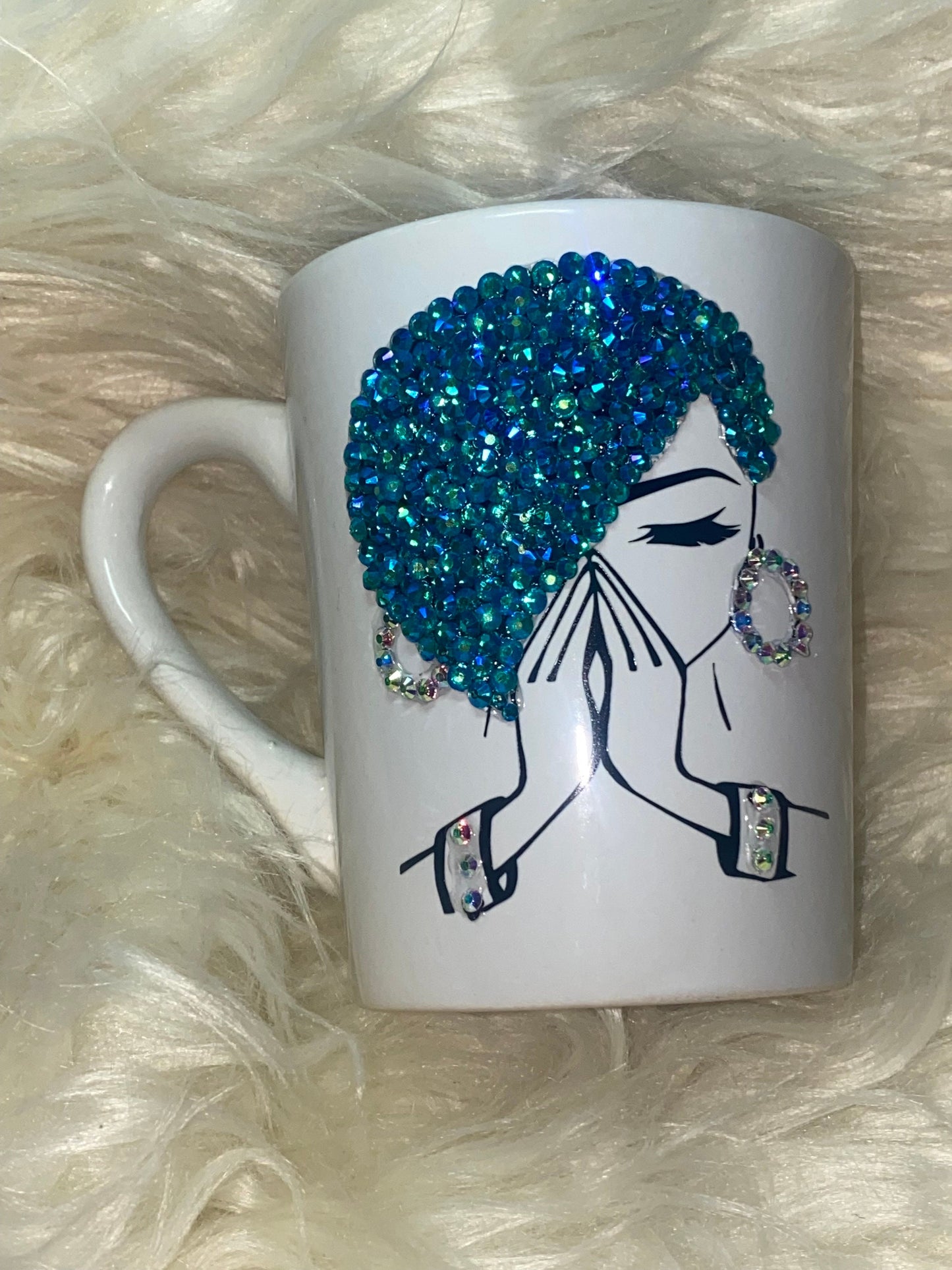 Rhinestone Praying Woman Mug: Christian Gift, Personalized 14oz Mug