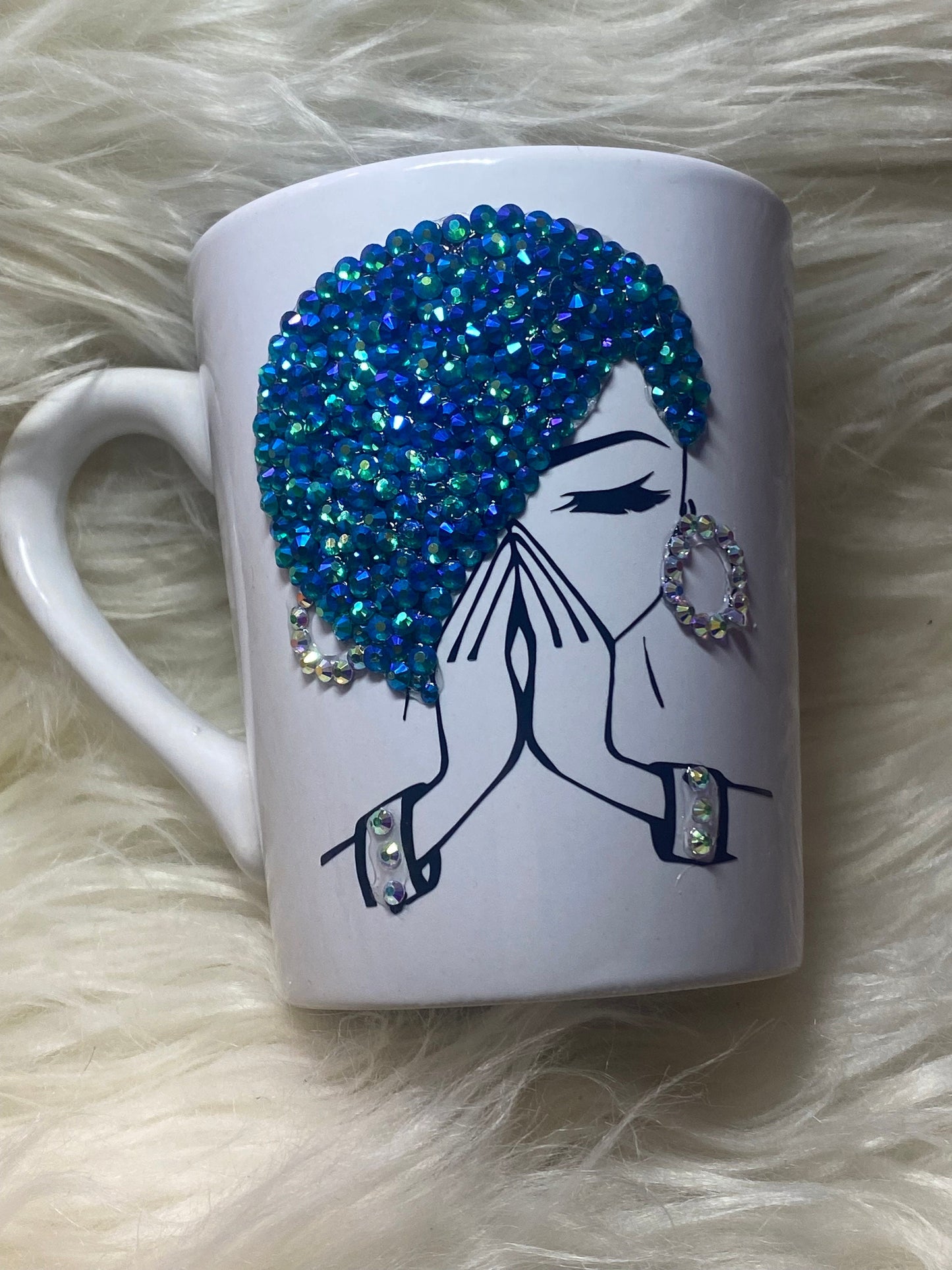 Rhinestone Praying Woman Mug: Christian Gift, Personalized 14oz Mug