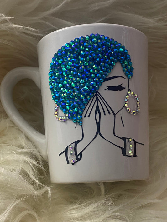Rhinestone Praying Woman Mug: Christian Gift, Personalized 14oz Mug