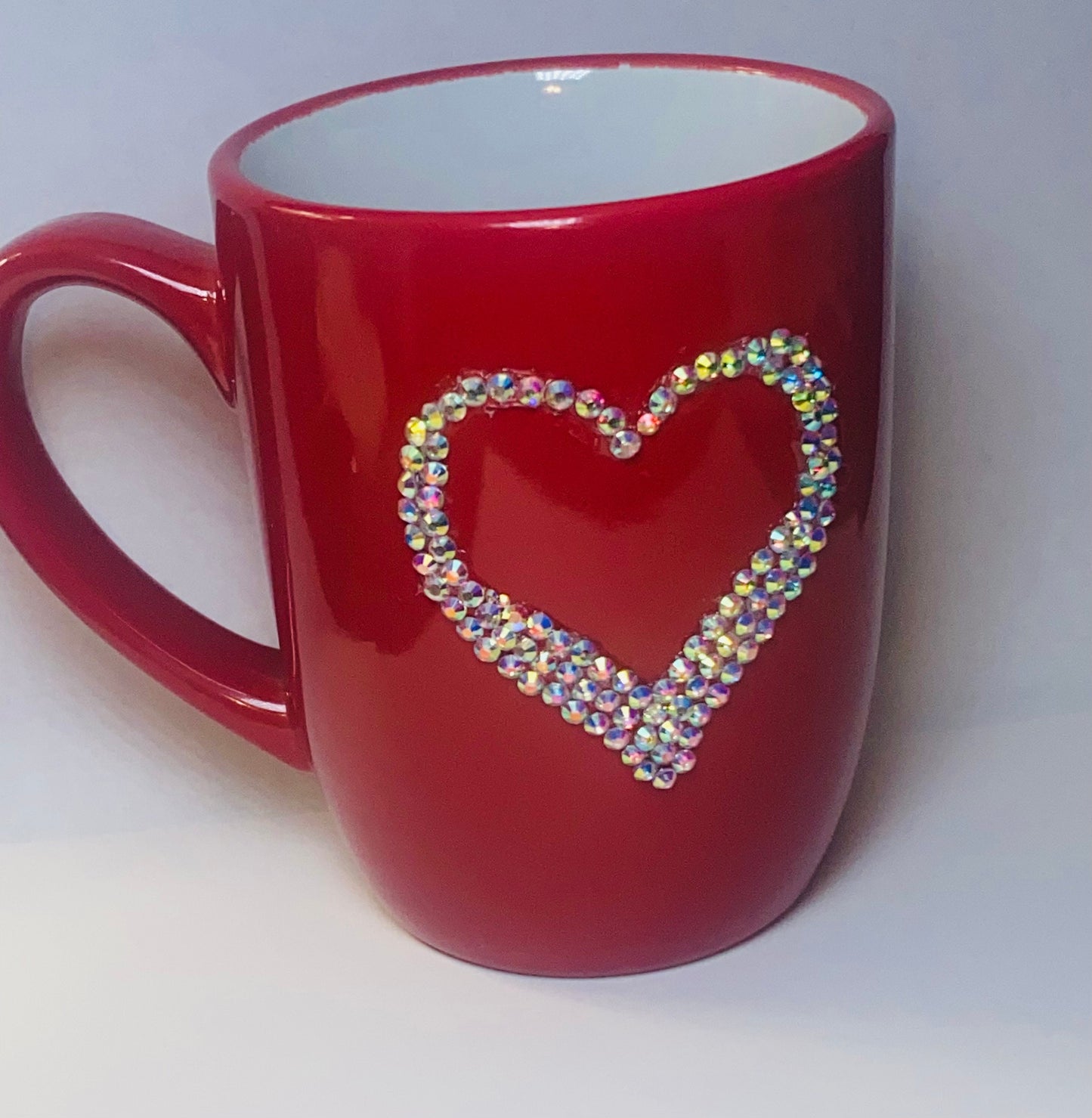 Red Mug Bling Heart 12oz Coffee Mug. Valentines Day Gift.