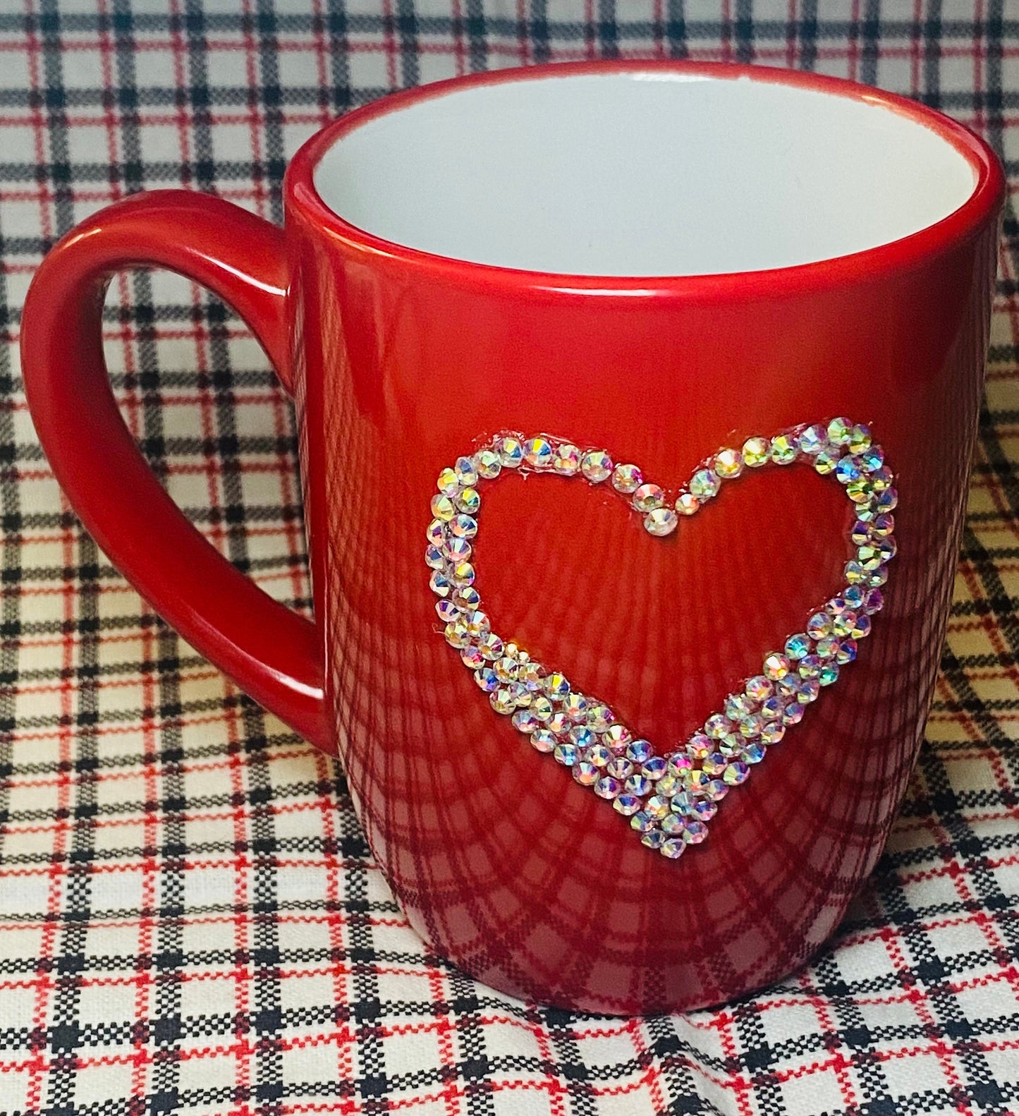 Red Mug Bling Heart 12oz Coffee Mug. Valentines Day Gift.