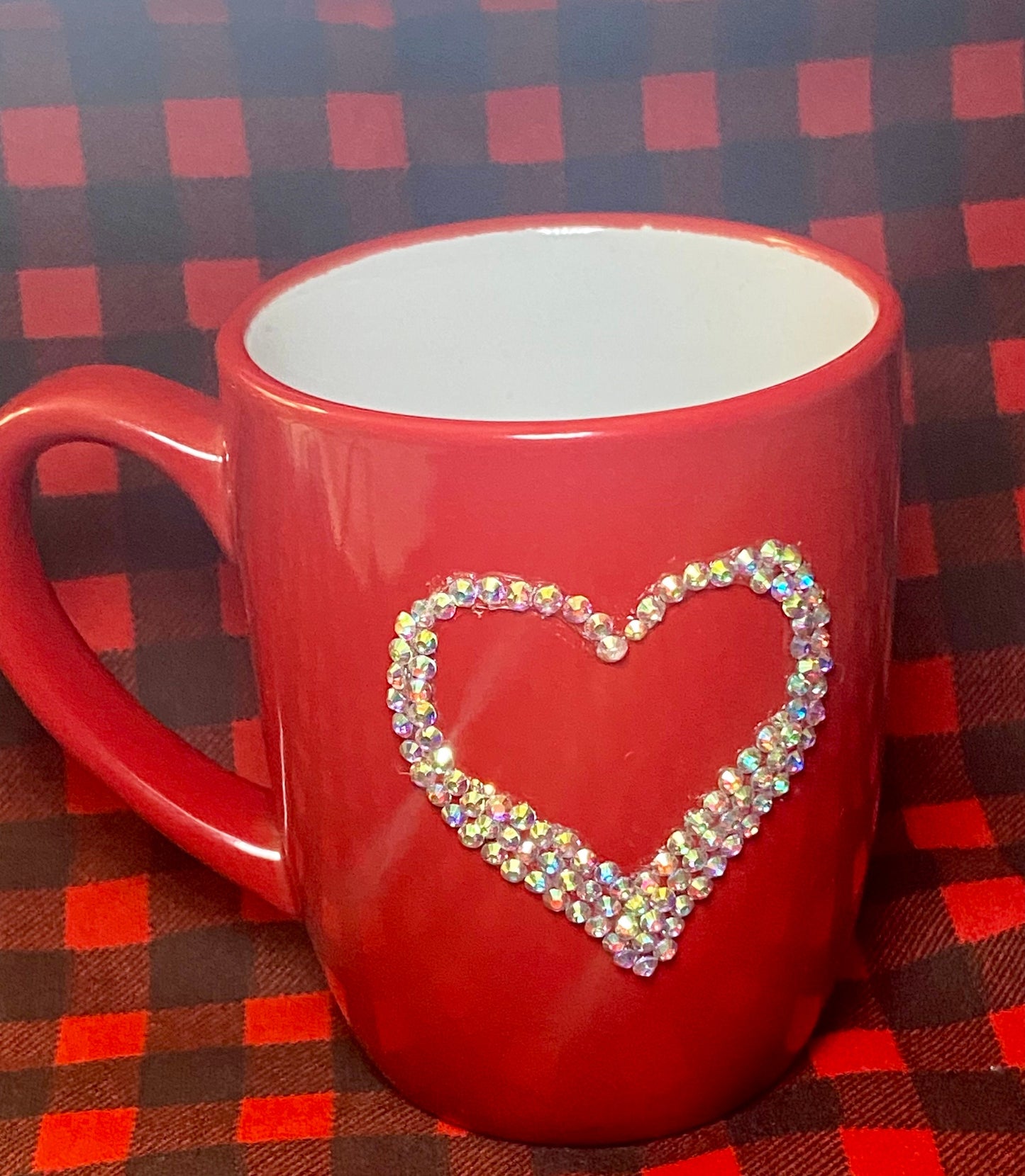 Red Mug Bling Heart 12oz Coffee Mug. Valentines Day Gift.