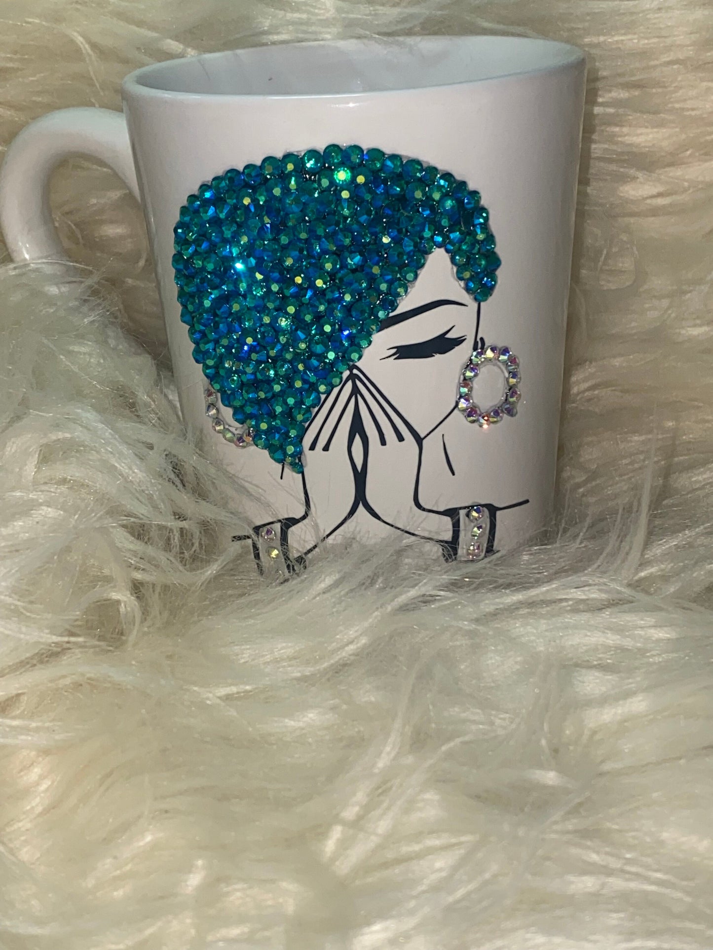 Rhinestone Praying Woman Mug: Christian Gift, Personalized 14oz Mug
