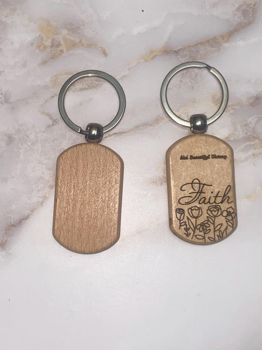 Personalized Laser Engraved Wooden Keychain: Christian Faith Gift
