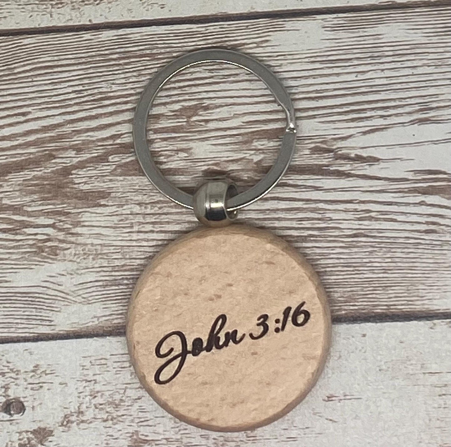 John 3:16 Christian Wooden Keychain, Engraved Religious Themed Wood Keychain, Personalized Christian Gift