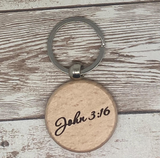 John 3:16 Christian Wooden Keychain, Engraved Religious Themed Wood Keychain, Personalized Christian Gift