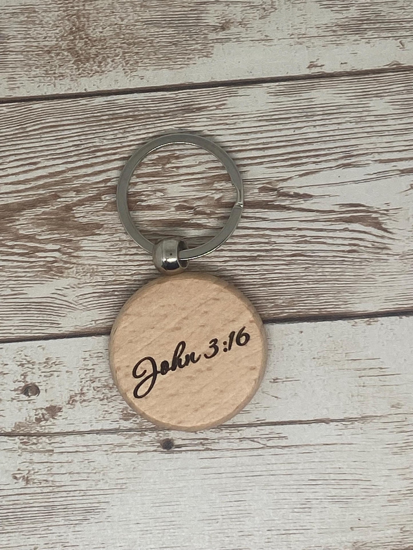 John 3:16 Christian Wooden Keychain, Engraved Religious Themed Wood Keychain, Personalized Christian Gift