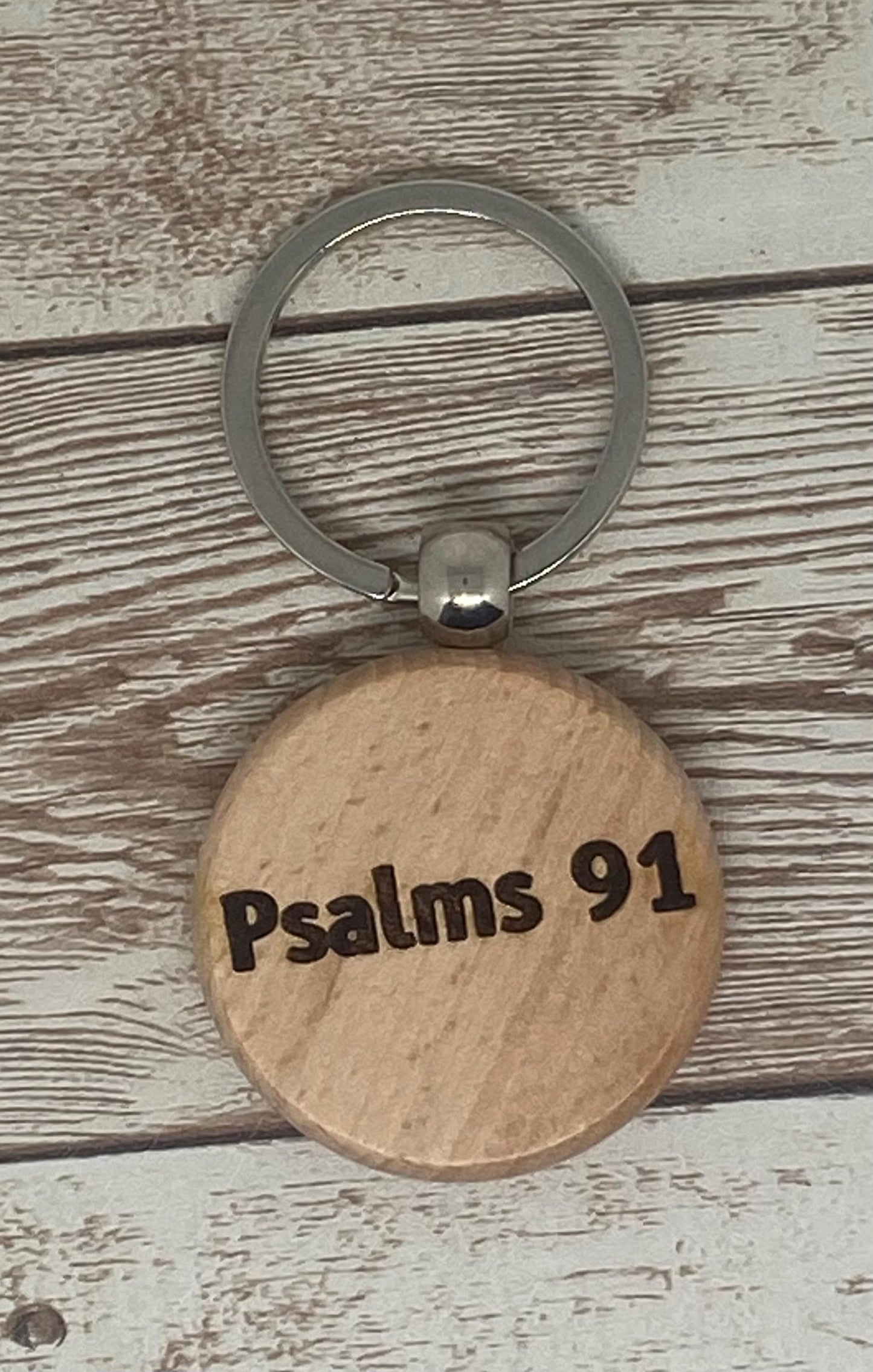 Custom Engraved Psalms 91 Wooden Keychain: Christian Gift
