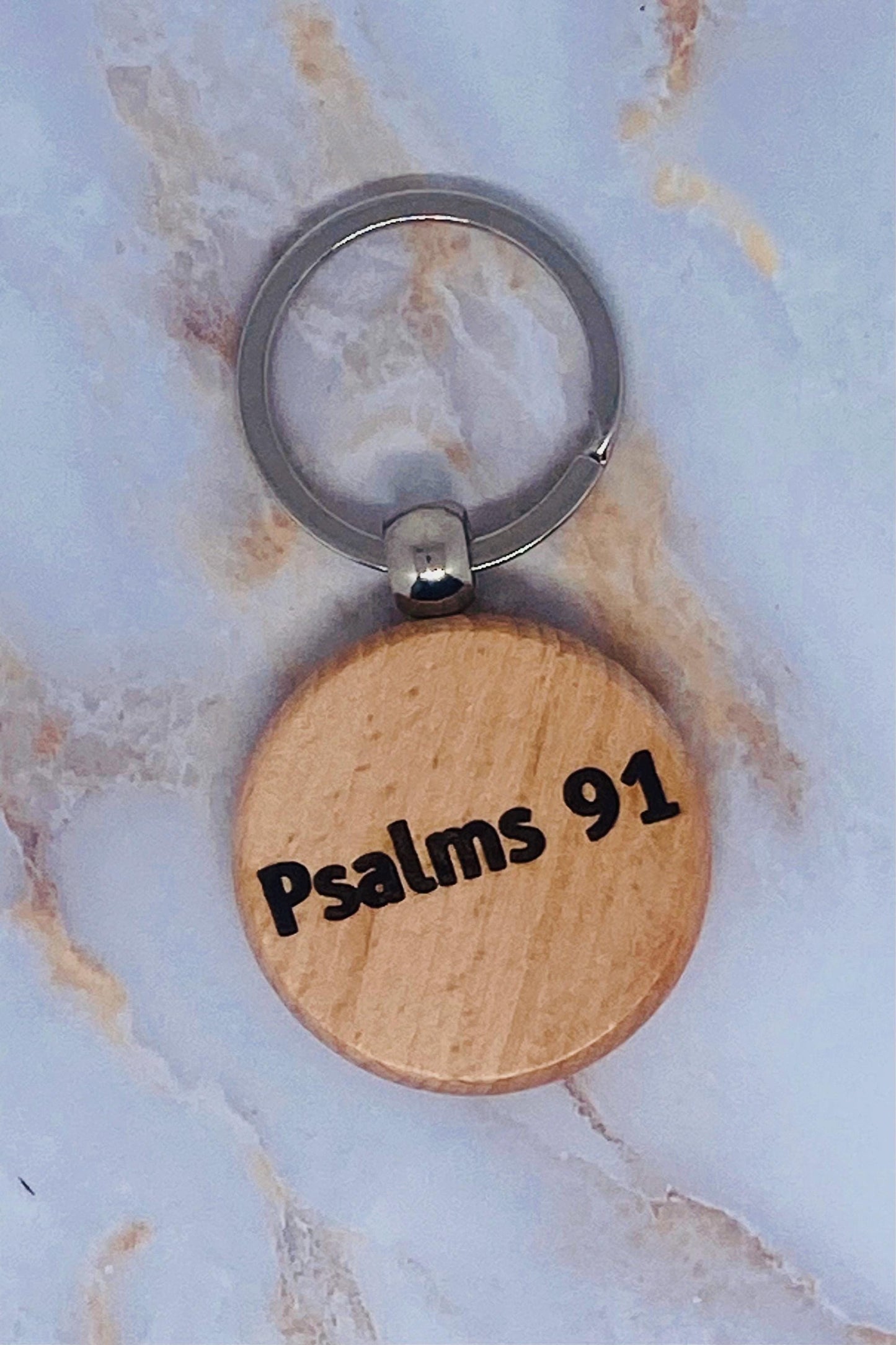 Custom Engraved Psalms 91 Wooden Keychain: Christian Gift