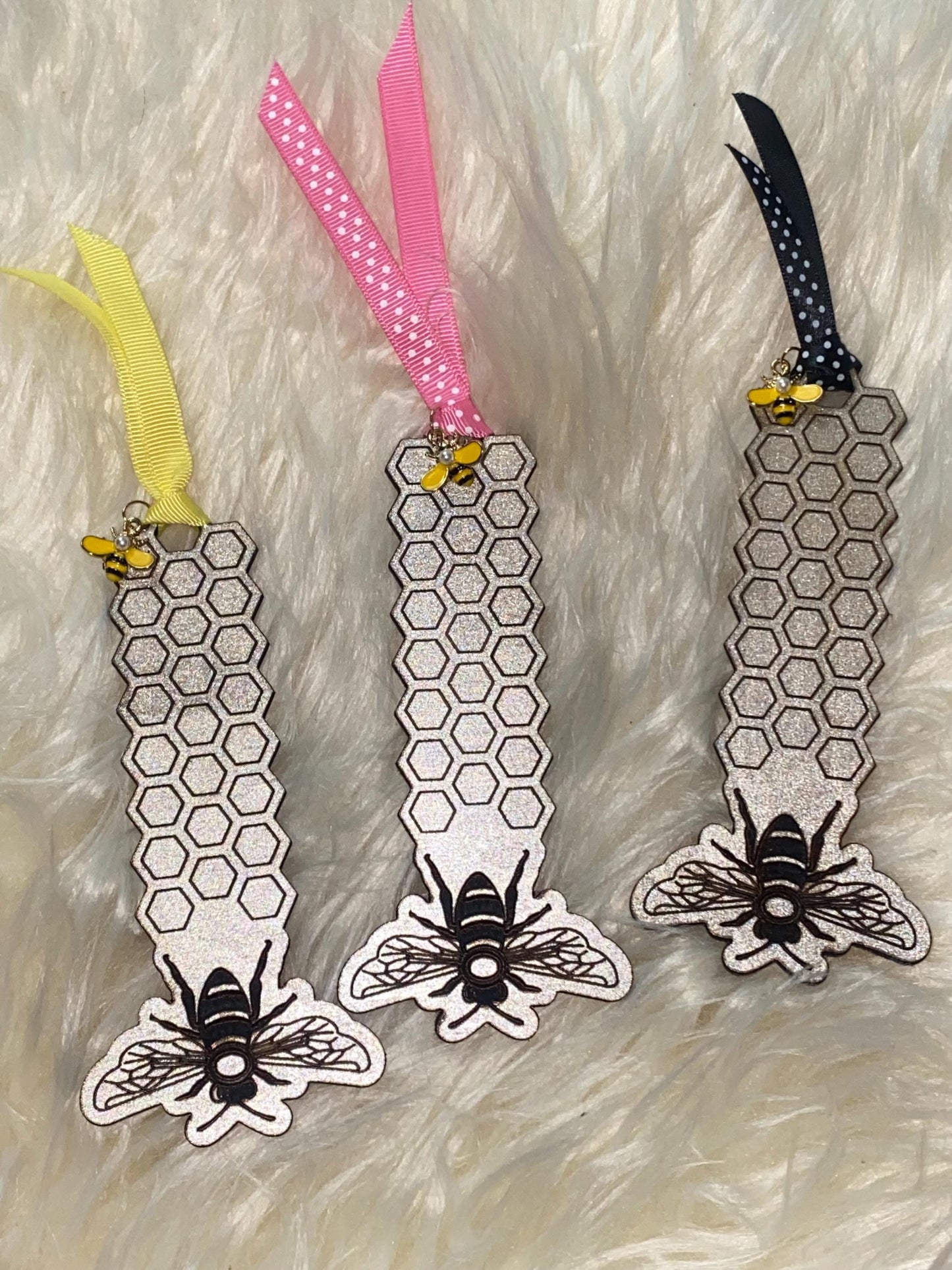 Bee Inspired- Personalized Wooden Bookmark with Honeycomb & Bee Charm