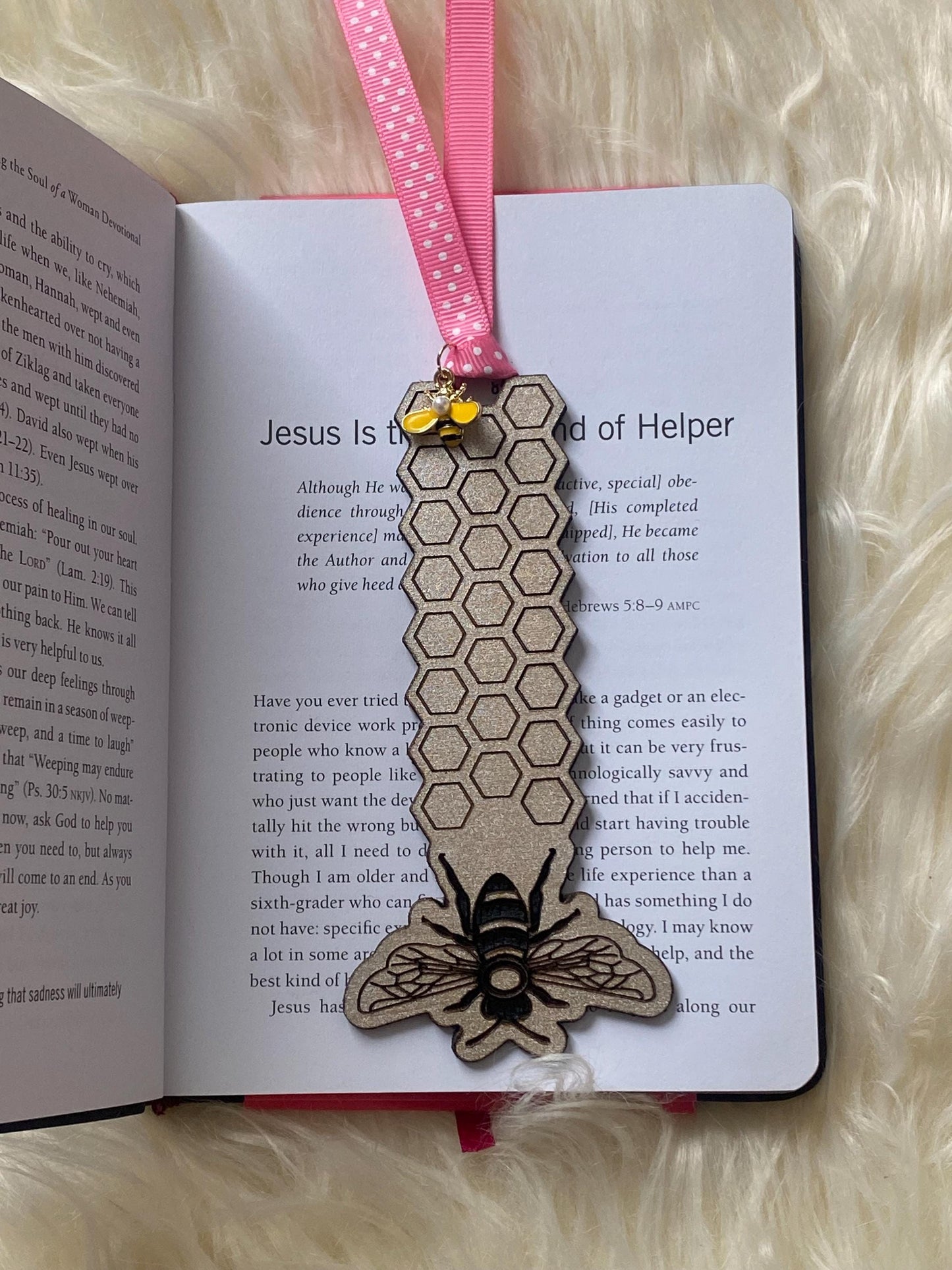 Bee Inspired- Personalized Wooden Bookmark with Honeycomb & Bee Charm