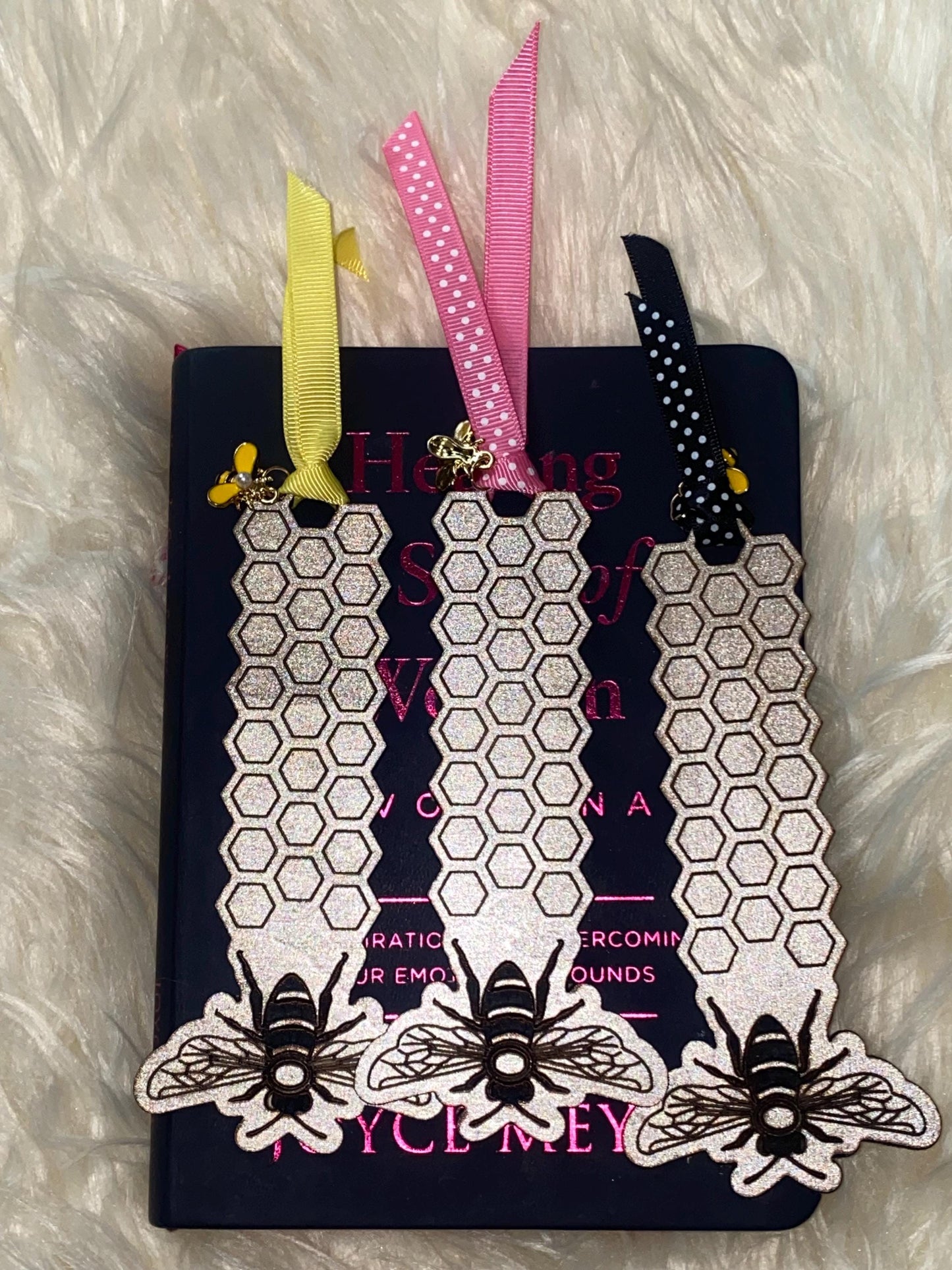 Bee Inspired- Personalized Wooden Bookmark with Honeycomb & Bee Charm