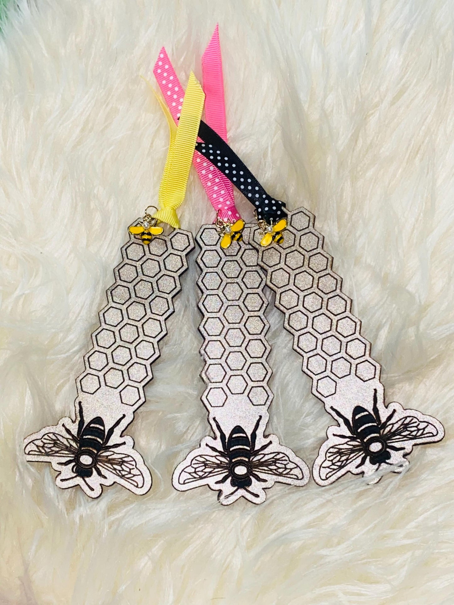 Bee Inspired- Personalized Wooden Bookmark with Honeycomb & Bee Charm