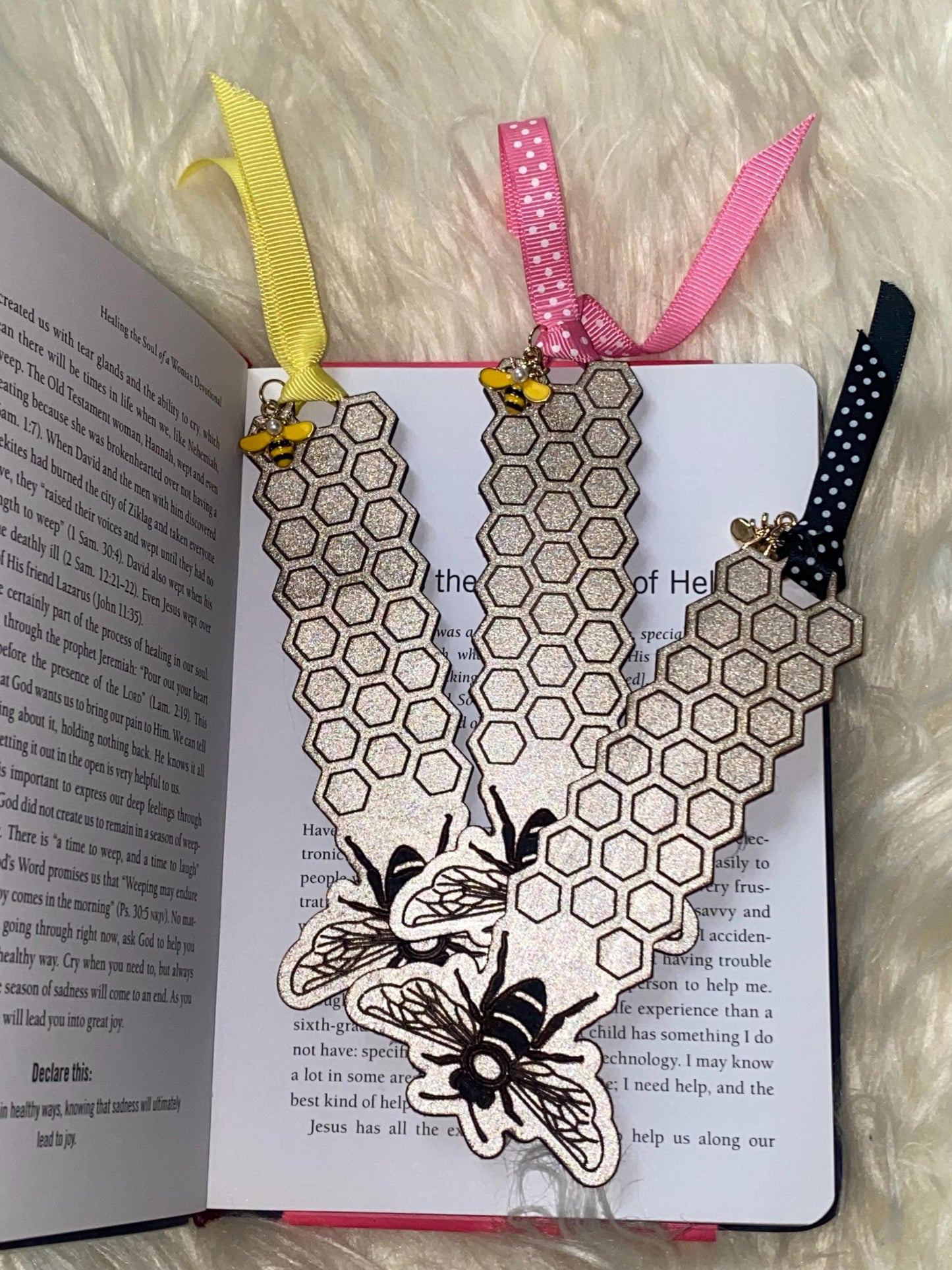 Bee Inspired- Personalized Wooden Bookmark with Honeycomb & Bee Charm