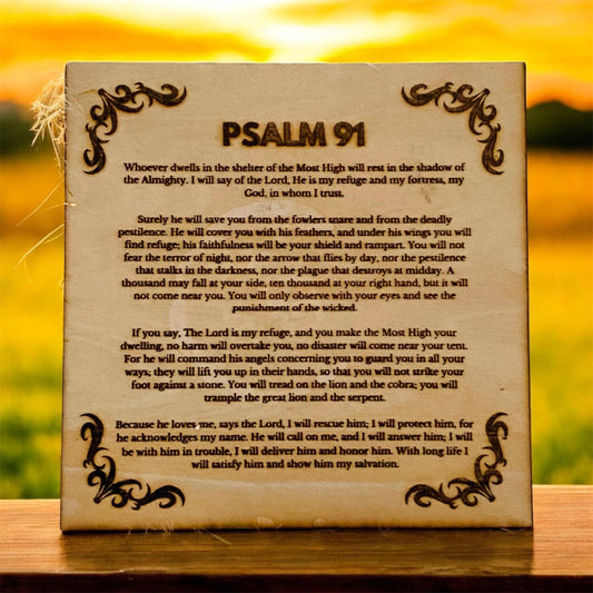 Psalm 91 Wood Laser Engraved Plaque – Serenity and Strength for Your Home