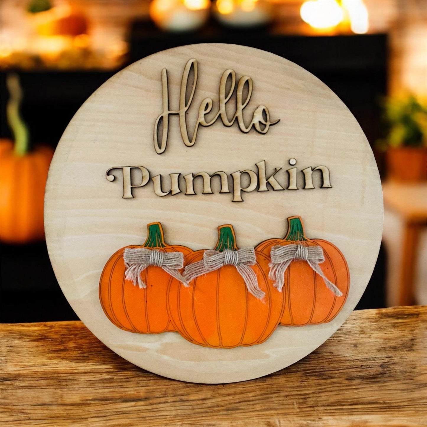 Personalized 3D Wood Laser Engraved Plaque- “Hello Pumpkin”