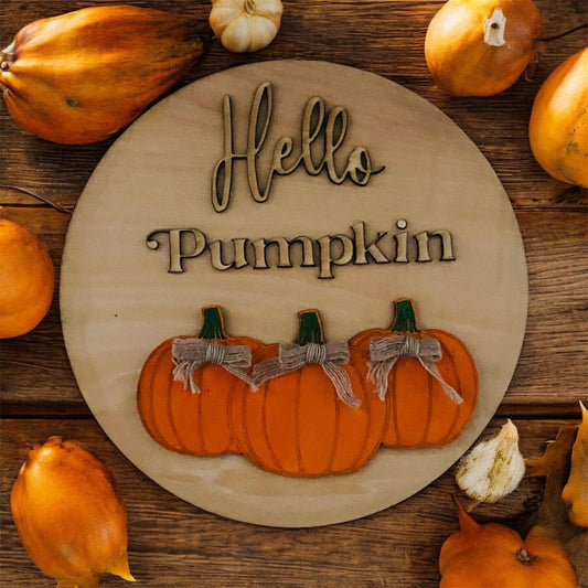 Personalized 3D Wood Laser Engraved Plaque- “Hello Pumpkin”